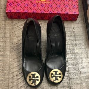 Tory Burch Black Flats with Gold Logo
